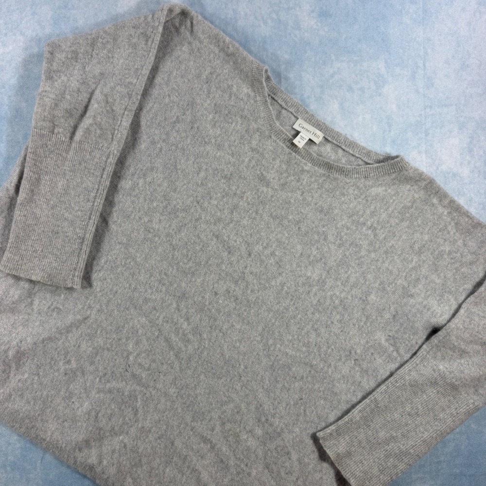 Garnet Hill Cashmere Sweater Womens M Gray Good Boxy Crew Neck 100% Cashmere